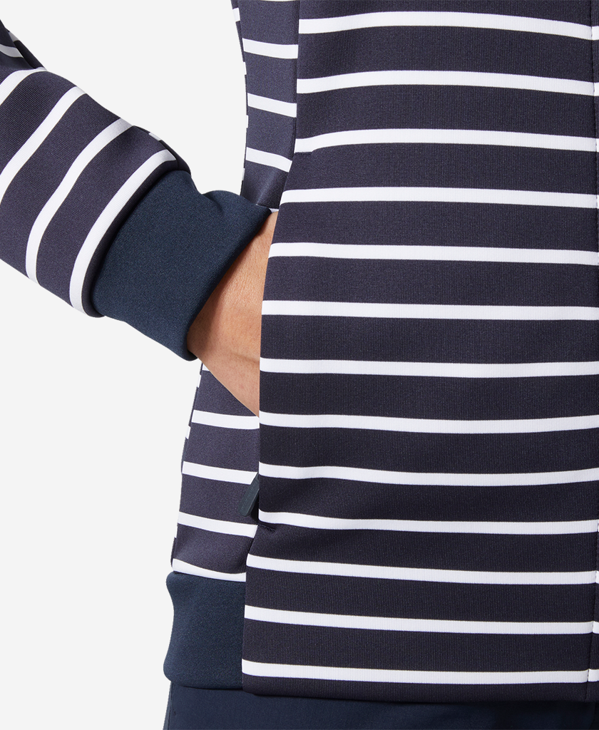 W CREW FLEECE JACKET, Navy stripe